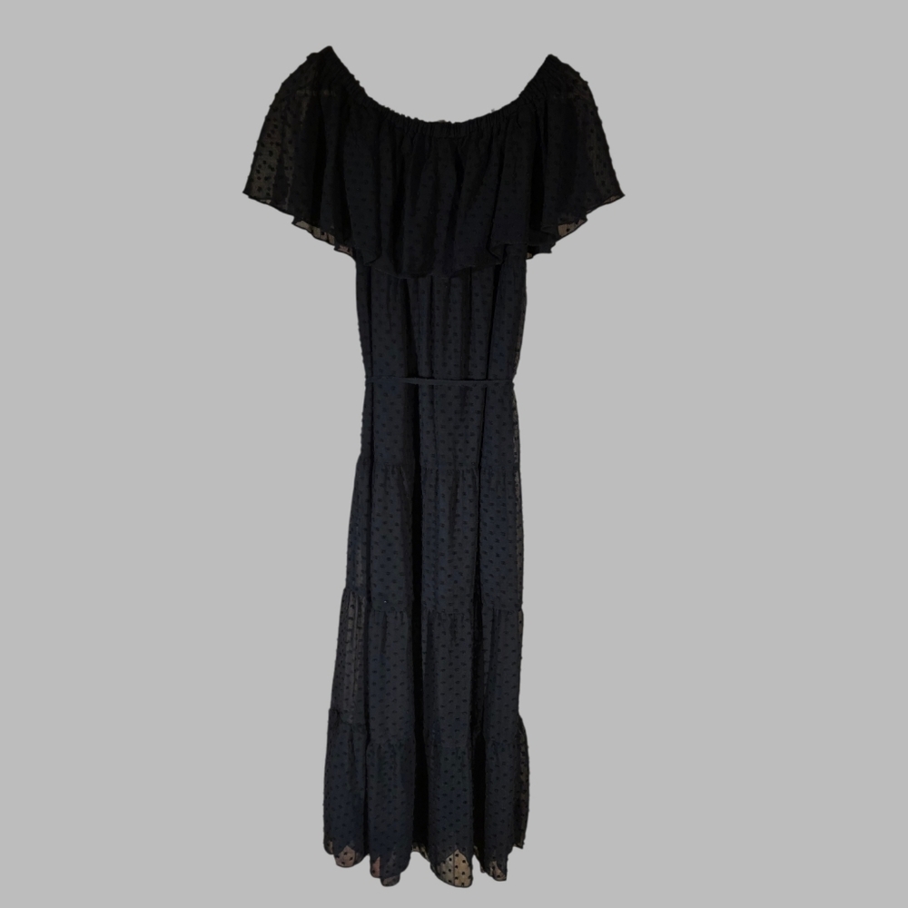 Black Summer Off-Shoulder Maxi Dress Sheer - Picture 2 of 9
